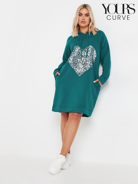 Yours Curve Blue Heart Embellished Hoodie Dress (AL6904) | €45