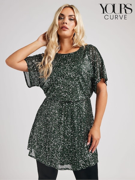 Verde - Bluză Yours Curve London Paietă peplum (AL6905) | 208 LEI
