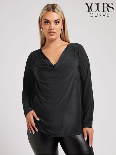 Yours Curve Black London Diamante Trim Cowl Top (AL6908) | $68