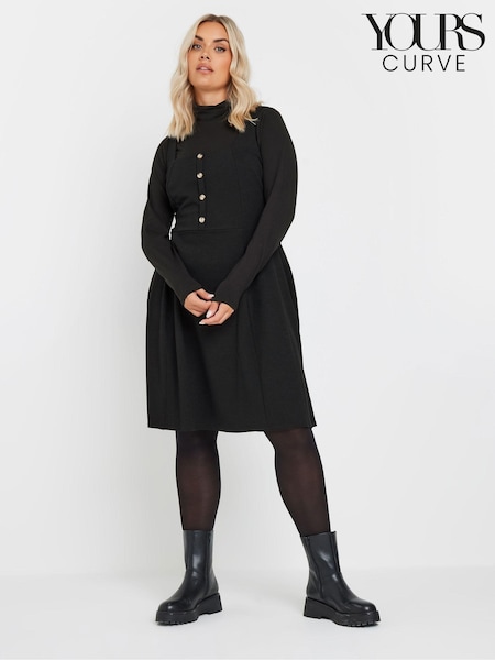 Yours Curve Button Placket Texture Ribbed Pinafore Dress (AL6912) | €54