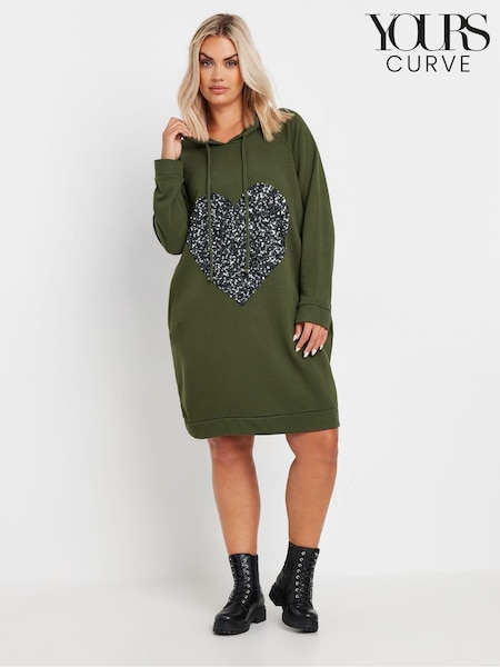 Yours Curve Green Heart Embellished Hoodie Dress (AL6914) | €49
