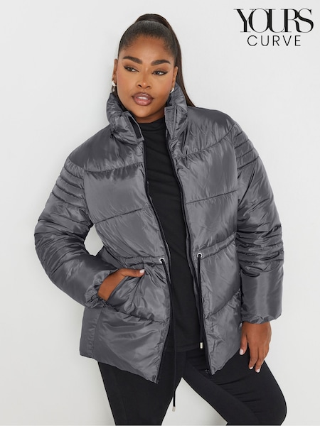 Yours Curve Grey Padded Drawstring Coat (AL6918) | ₪327