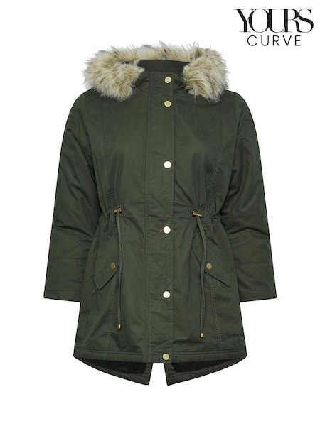 Yours Curve Green Petite Faux Fur Trim Parka (AL6926) | ₪352