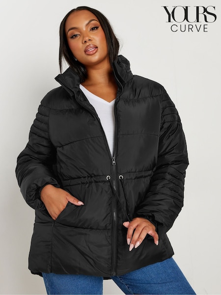 Yours Curve Black Padded Drawstring Coat (AL6927) | €93