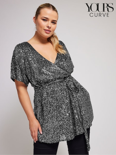 Yours Curve London Sequin Wrap Top (AL6928) | 208 LEI