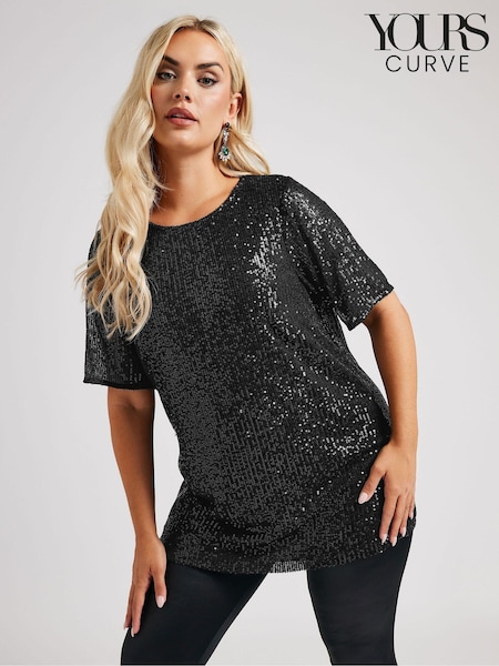 Negru - Bluză Yours Curve London Paietă Evazat (AL6936) | 150 LEI
