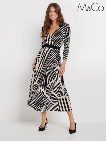 M&Co Pink Abstract Print Wrap Dress (AL6939) | ₪251