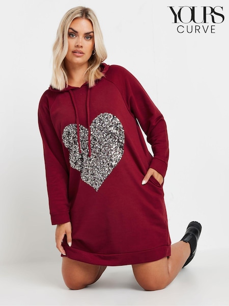 Yours Curve Red Heart Embellished Hoodie Dress (AL6941) | €45