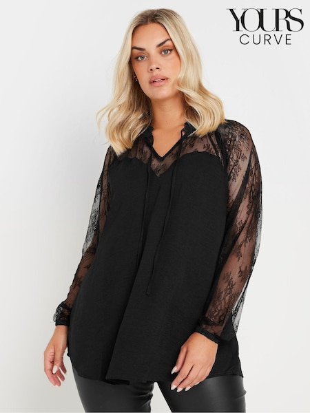Yours Curve Sweetheart Lace Tie Neck Blouse (AL6943) | ‏146‏₪