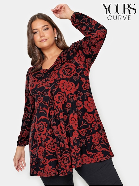 Yours Curve Black Pleated Front Top (AL6964) | €39