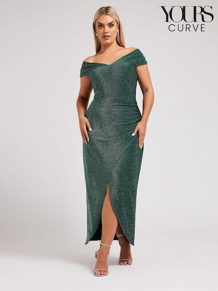 Yours Curve London Metallic Bardot Gathered Wrap Dress (AL6984) | €117
