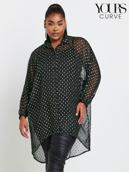 Yours Curve Black Metallic Extreme Dip Back Shirt (AL6986) | €41