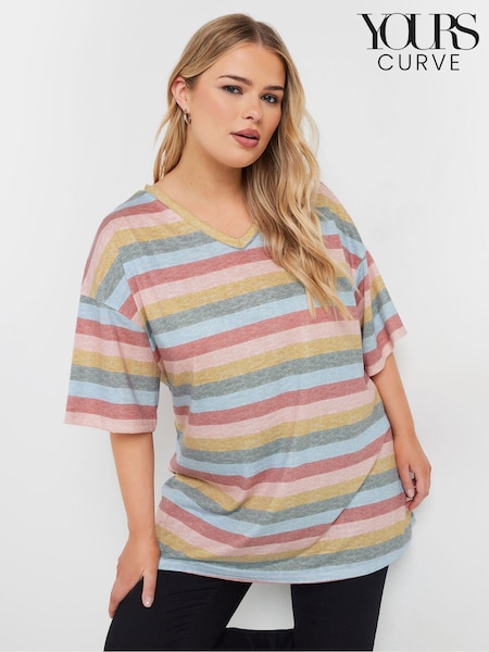 Yours Curve Pink Striped T-Shirt (AL6992) | kr314