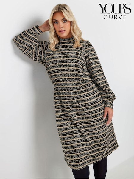 Yours Curve Black Stripe Textured Dress (AL6998) | €64