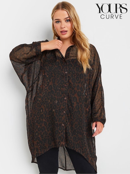 Yours Curve Brown Extreme Dip Back Chiffon Shirt (AL6999) | €44