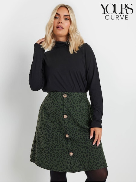 Yours Curve A Line Button Front Leopard Print Skirt (AL7006) | ‏146‏₪