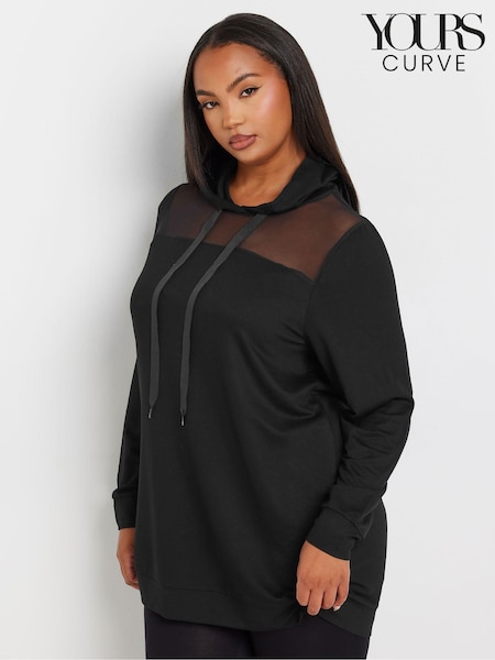 Yours Curve Black Mesh Detailed Hoodie (AL7009) | kr443