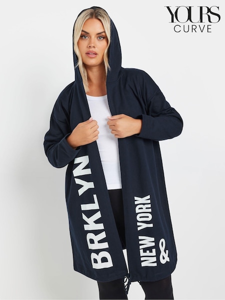 Yours Curve Blue Longline Logo Hoodie (AL7018) | R$ 335