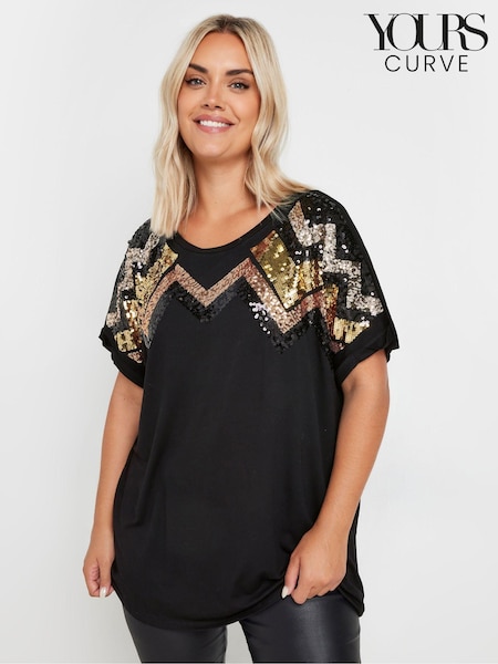 Yours Curve Black Embellished T-Shirt (AL7021) | € 45
