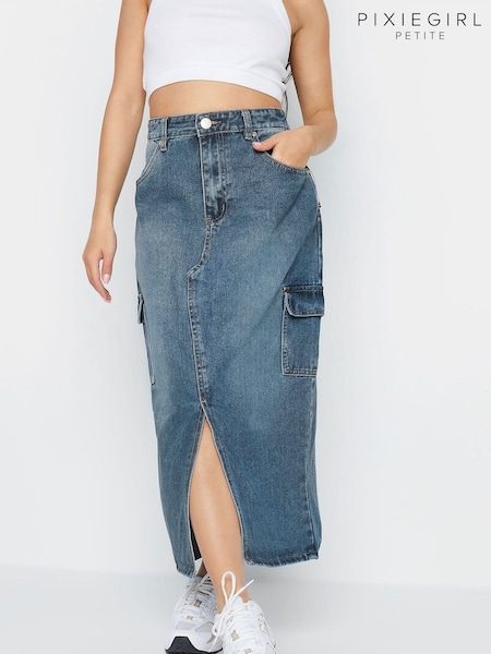 PixieGirl Petite Denim Cargo Midi Skirt (AL7024) | ‏171‏₪