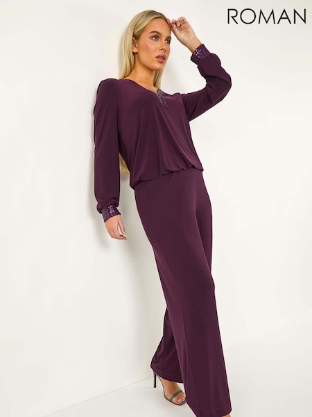 Roman Purple Petite Elastic Waist Wide Leg Stretch Trousers (AL7058) | €57