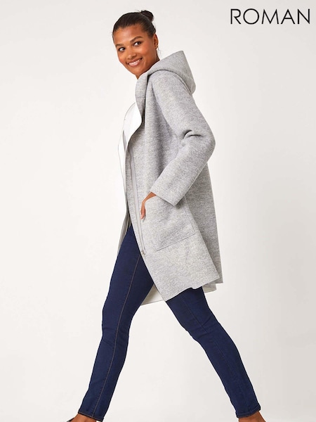 Roman Grey Longline Hooded Stretch Coat (AL7066) | ₪377