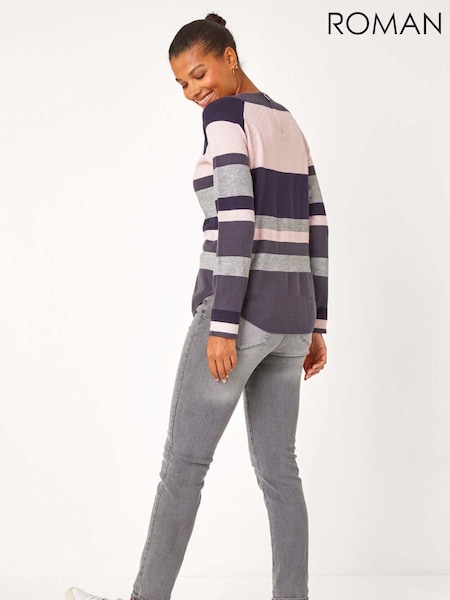 Roman Blue Colour Block Ribbed Jumper (AL7074) | €40