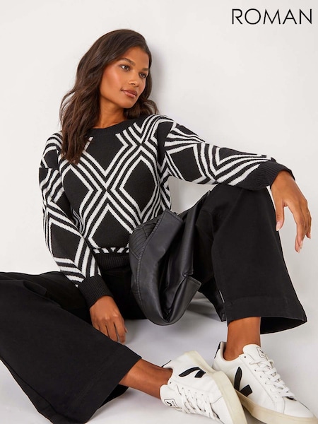 Roman Black Diamond Crew Neck Knit Jumper (AL7079) | €57