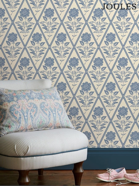 Joules Cream/Blue Juliette Floral Print 10M Wallpaper (AL7083) | €64