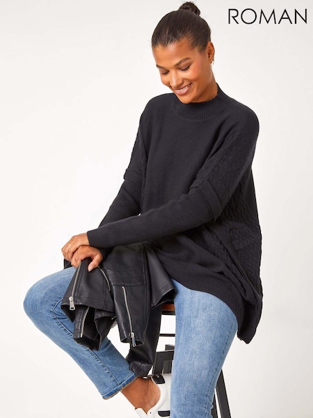 Roman Black High Neck Longline Knit Jumper (AL7092) | 2,403 UAH