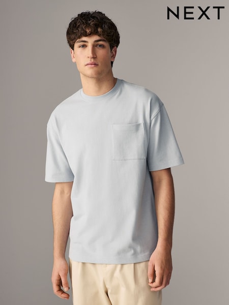 Blue Relaxed Fit Supersoft Heavyweight Pocket 100% Cotton T-Shirt (AL7112) | €17