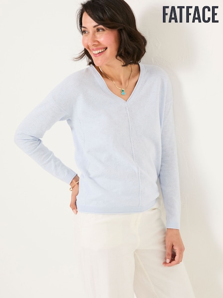 FatFace Iris Light Blue V-Neck Knitted Jumper (AL7113) | $85