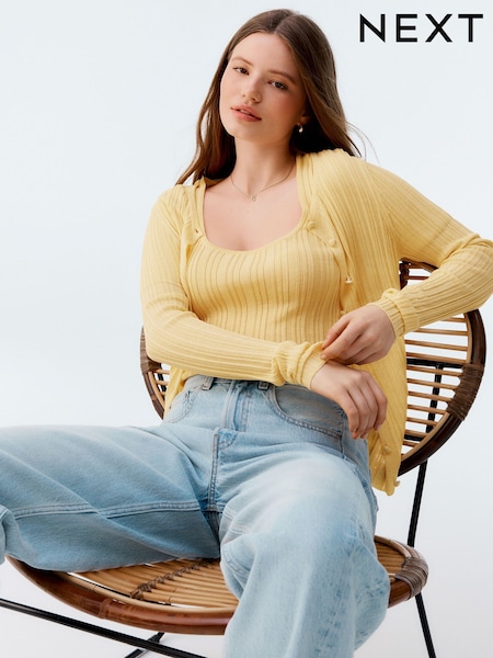 Rumena - Fine Knit Ribbed Button Up Co-Ord Cardigan (AL7176) | € 30