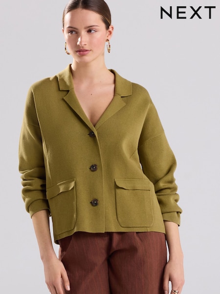 Verde oliv - 100% Cotton Smart Knitted Blazer (AL7178) | 268 LEI