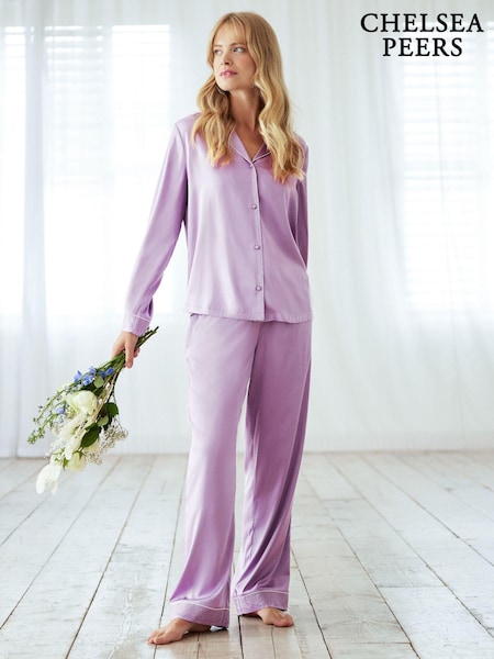 Chelsea Peers Satin Lace Trim Long Pyjama Set (AL7276) | 287 LEI