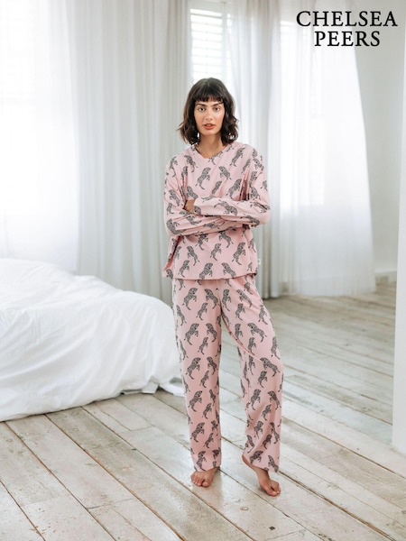 Chelsea Peers Pink Organic Cotton Jumping Zebra Print Long Pyjama Set (AL7277) | AED140