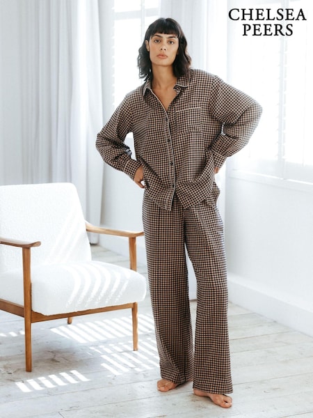 Chelsea Peers 100% Organic Cotton Gingham Check Long Pyjama Set (AL7292) | 242 LEI