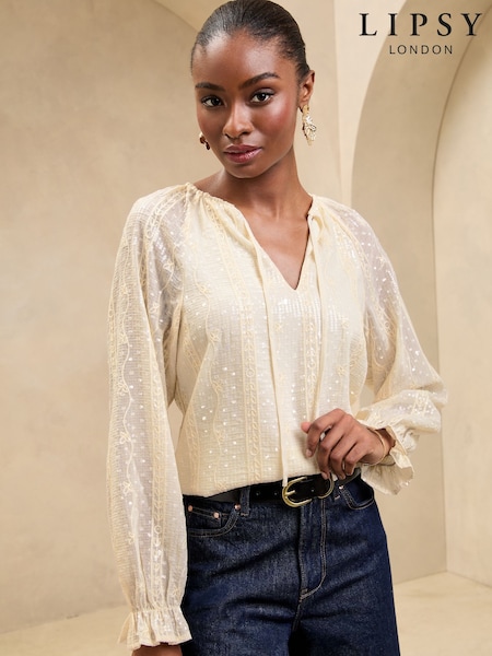 Lipsy Cream Sequin Embroidered Blouse (AL7309) | €60