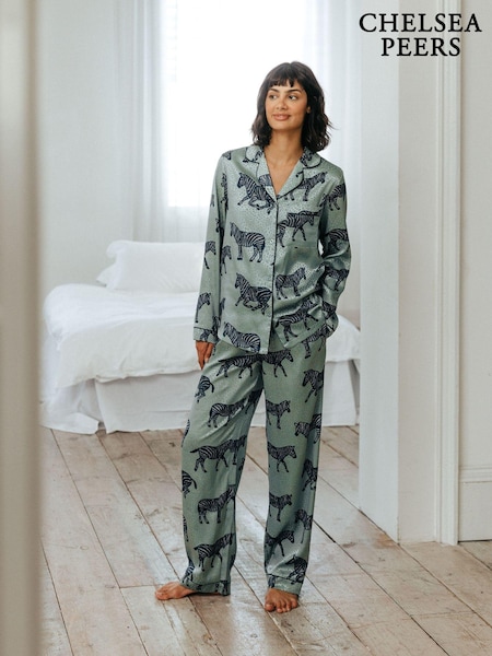 Chelsea Peers Jacquard Satin Zebra Print Long Pyjama Set (AL7329) | 229 LEI