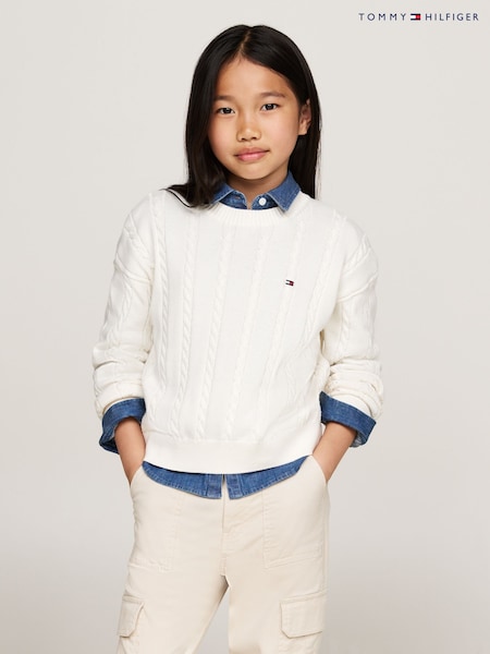 Tommy Hilfiger Cream 100% Organic Cotton Cable Jumper (AL7351) | €46 - €55