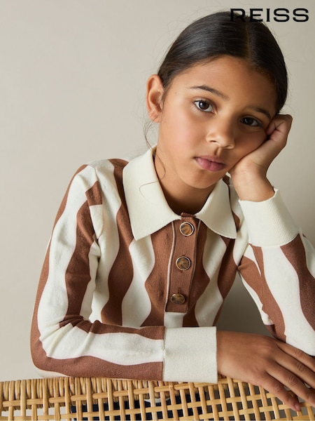 Reiss Ecru Ziggy 4-9 yrs Zig-Zag Knit Collared Jumper (AL7356) | €61