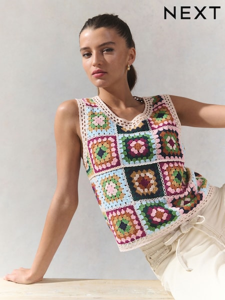 Green Multi Crochet Patch Square Tank (AL7380) | €31