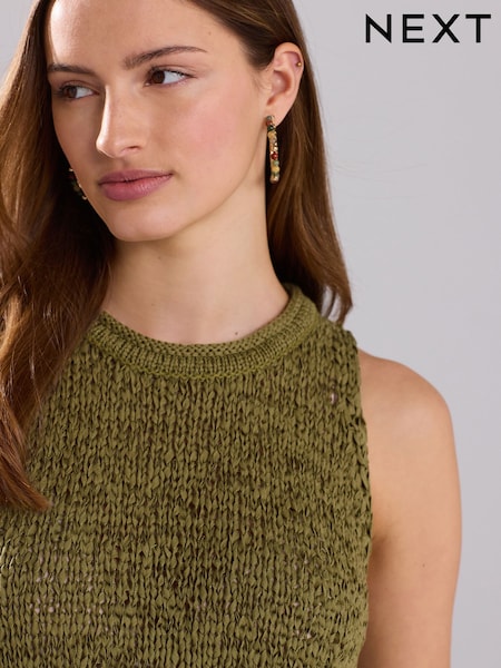 Yeşil Zeytin Rengi - Knitted Stitch Crew Neck Vest (AL7383) | ₺943