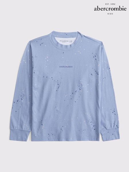 Albastru - Abercrombie & Fitch Embroidered Logo Mânecă lungă 100% Cotton Top (AL7431) | 104 LEI - 114 LEI