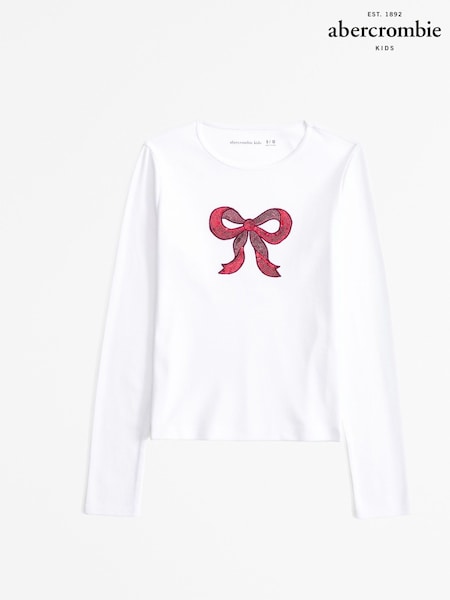 Abercrombie & Fitch White Ribbed Graphic Long Sleeve Top (AL7445) | €22 - €24