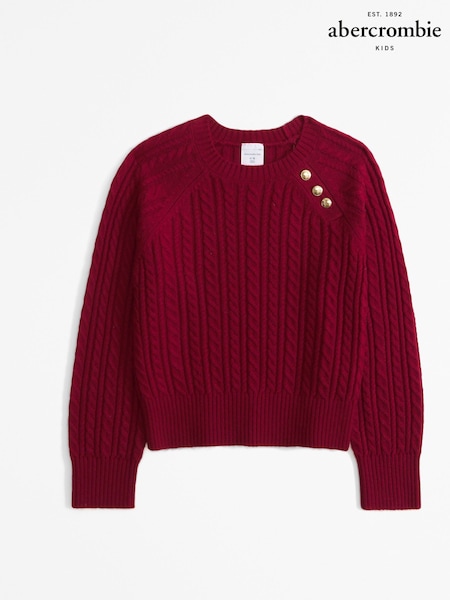 Abercrombie & Fitch Red Cable Knit Jumper With Metal Button Detail (AL7451) | 174 LEI - 183 LEI