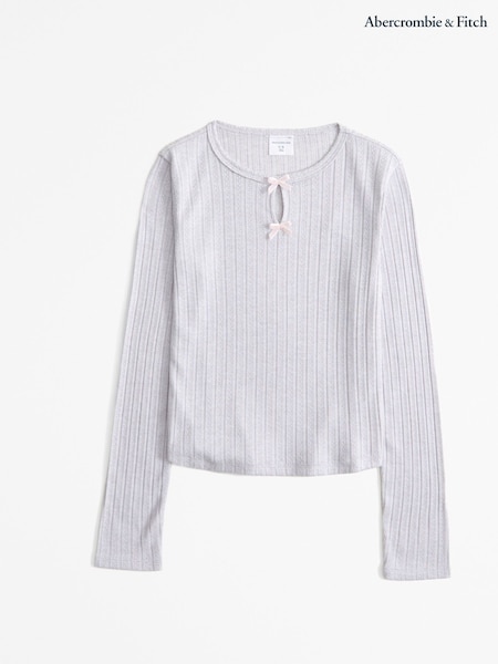 Abercrombie & Fitch Cream Long Sleeve Pointelle Bow Detail Top (AL7463) | 1,142 UAH - 1,262 UAH