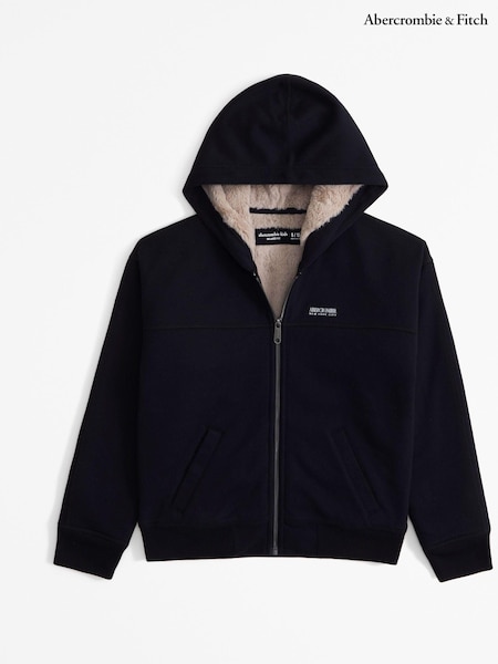 Abercrombie & Fitch Fleece Lined Zip-Up Hooded Black Jacket (AL7466) | €32 - €34
