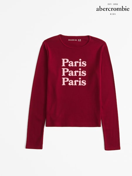 Abercrombie & Fitch Red Ribbed Graphic Long Sleeve Top (AL7469) | 89 LEI - 98 LEI