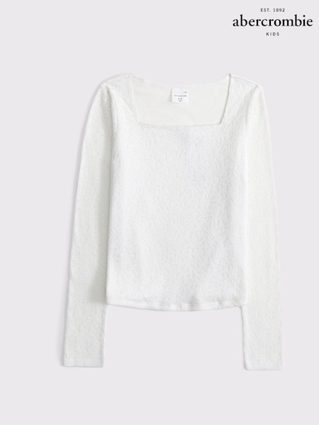 Abercrombie & Fitch Long Sleeve Lace Slash Neck Top (AL7479) | AED58 - AED64